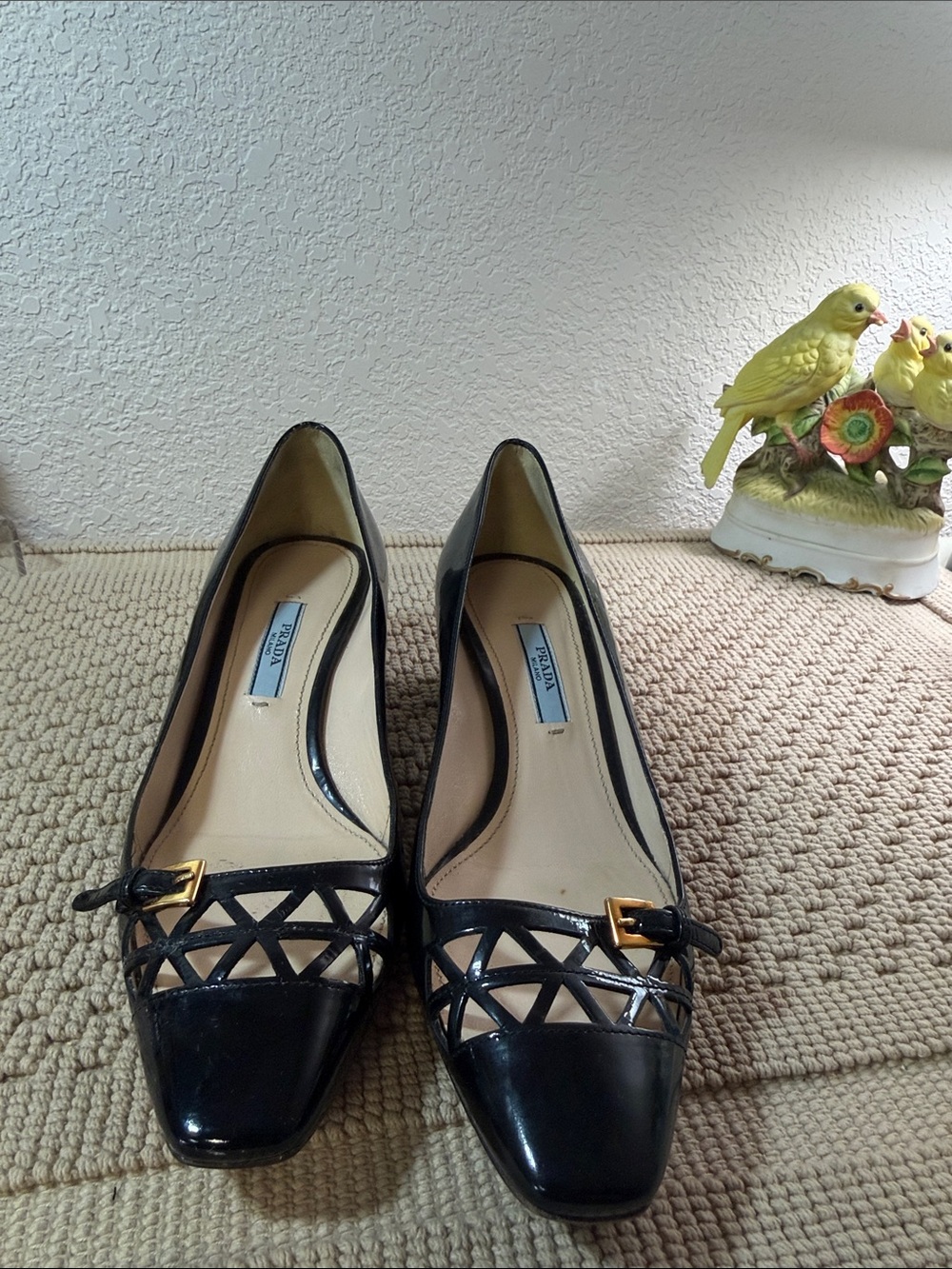 Prada Black Patent Leather Cutout Pumps Size 36